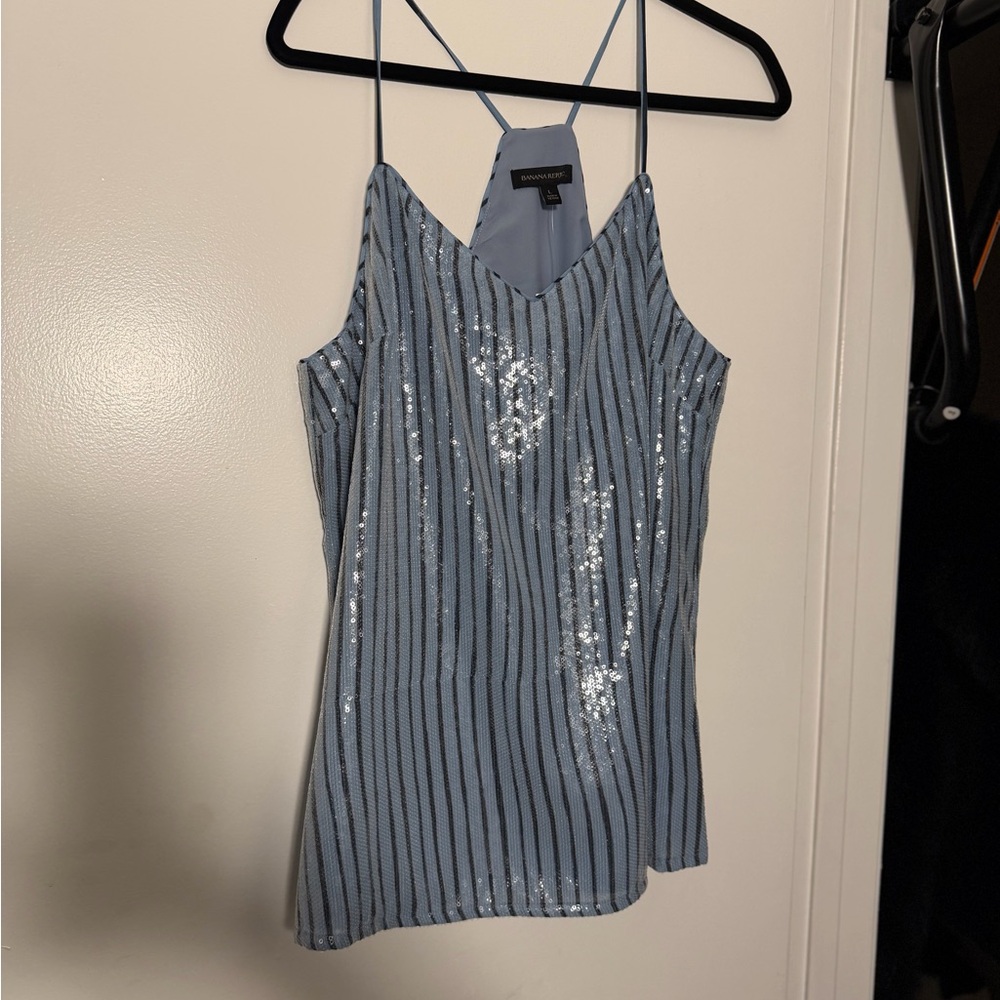 Banana Republic Blue Sequin Striped Camisole